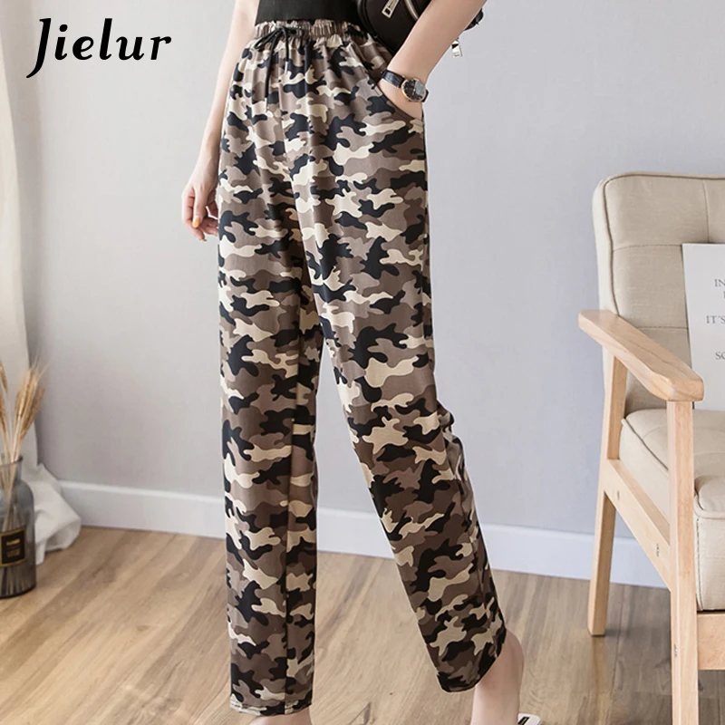 Брюки Jielur женские камуфляжные модные спортивные штаны-султанки с завышенной