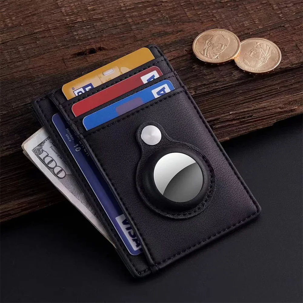 High Quality Slim Minimalist Leather For AirTag Wallet Card Protective Case Shockproof Anti Scratch Fall Protection Shell Cover