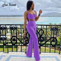 high quality 2021 summer new womens set purple blue two pieces set bodycon rayon bandage set evening party sexy fashion outfit
