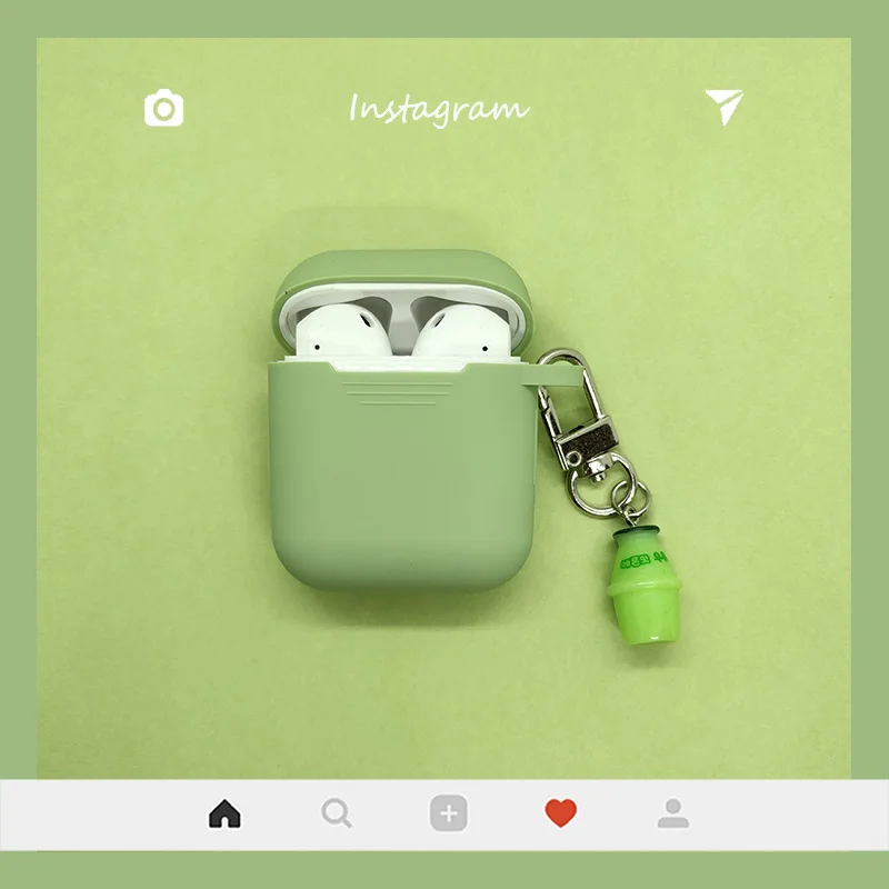 Milk Green Для Apple AirPods чехол милый молочный чай беспроводные наушники чехол для Airpods гарнитура силиконовый защитный чехол бутылка для напитков брелок - Цвет: Milk Green