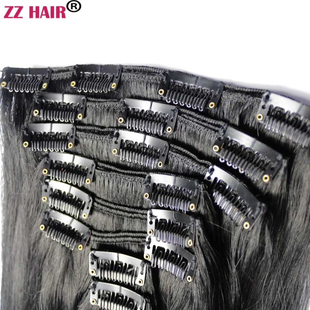 ZZHAIR 100 г 160 16 26 дюймов машинная работа волосы без повреждений набор из 8 шт. зажимы