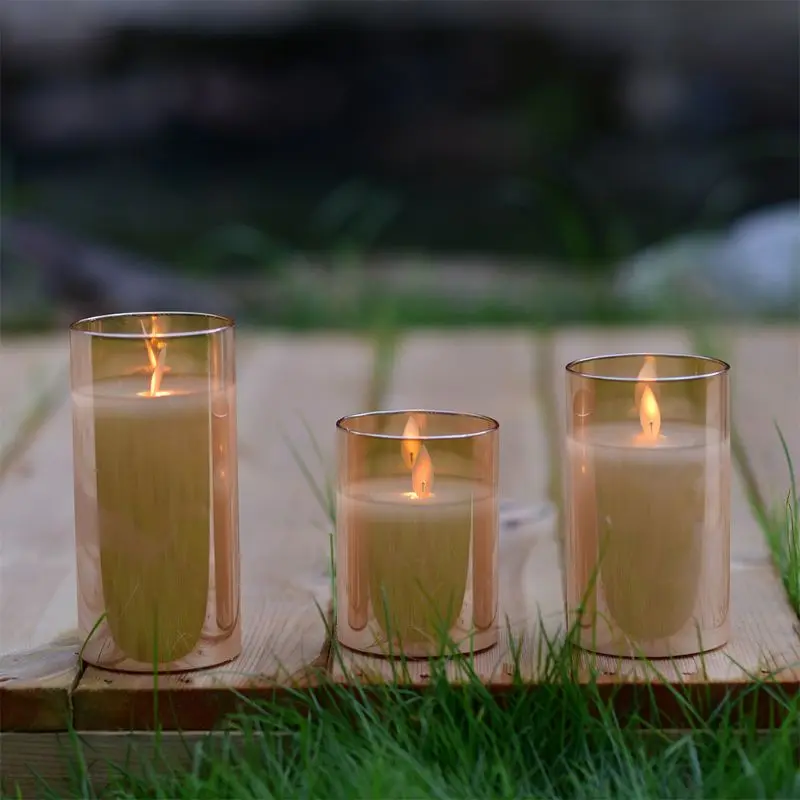 3pack Flameless Led Candles Flickering Timer Remote Fake Wick Moving Flame Faux |