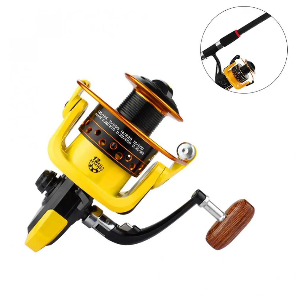 

12BB 4000 Fishing Reel Wheel Spinning Reel 15kg Drag Power with Double Colour Metal Line Cup & Wooden Handle Knob