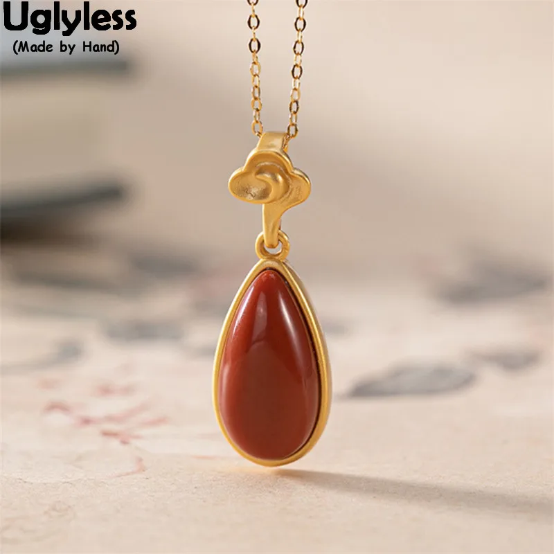 

Uglyless Real 925 Silver Ethnic Lucky Cloud Pendants Necklaces Women Water Drop Agate Necklaces + Chains Gemstones Dress Jewelry