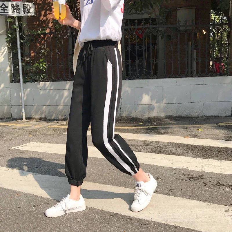 

Harajuku Casual Black Gray Cargo Pants Women Elastic Pants Streetwear Korean Sweatpants Joggersburberry jogger trousers pants