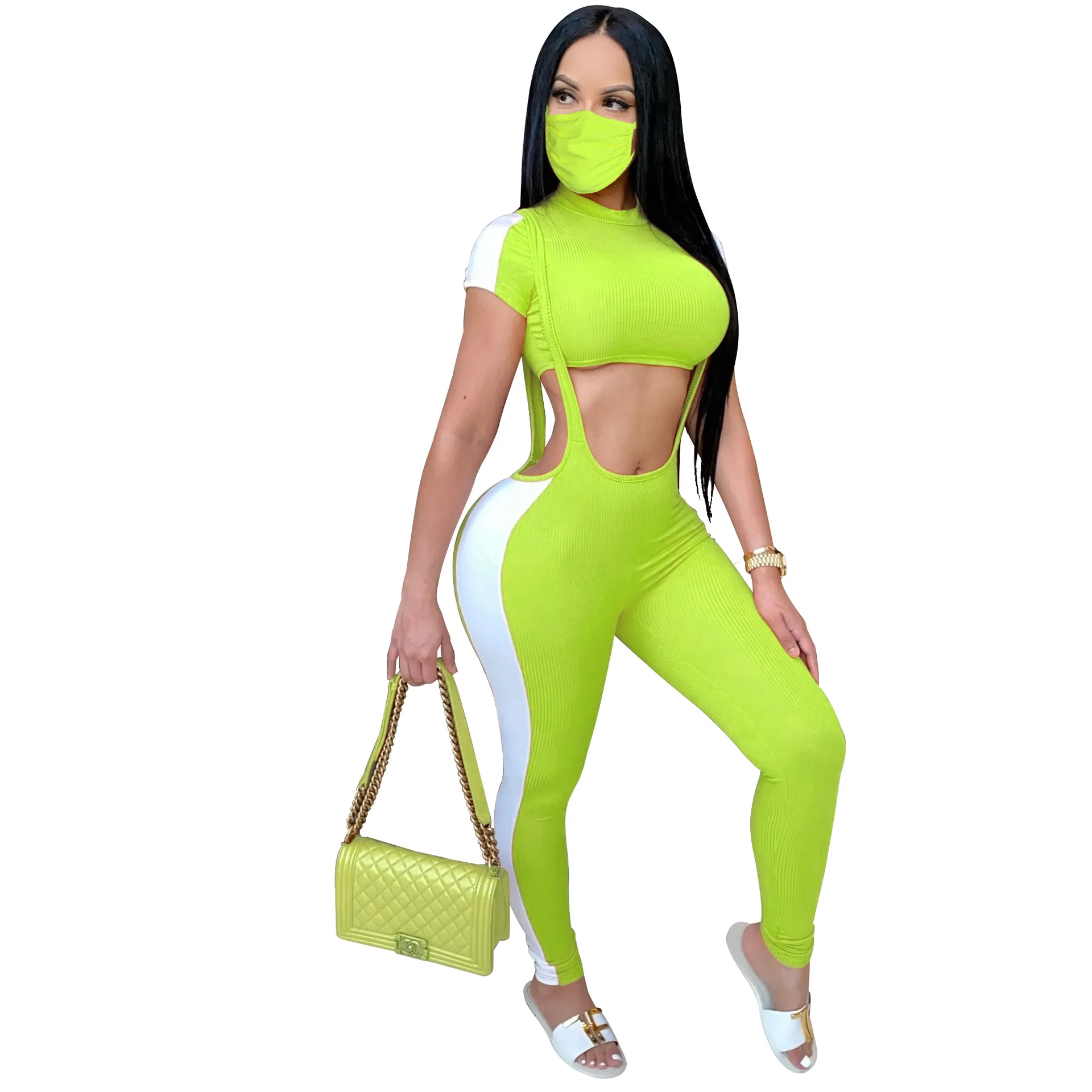Sexy Club Women 2 Peice Set Turtleneck Crop Top + Sling Pencil Pants Stripe Fabric Summer Night Party Outfits Matching Sets |