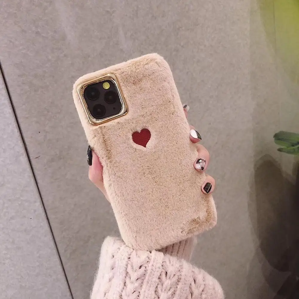 LOVECOM Warm Cute Love Heart Fur Phone Case For iPhone 11 Pro Max XR XS 6 6S 7 8 Plus X Soft Back Cover Cases | Мобильные телефоны