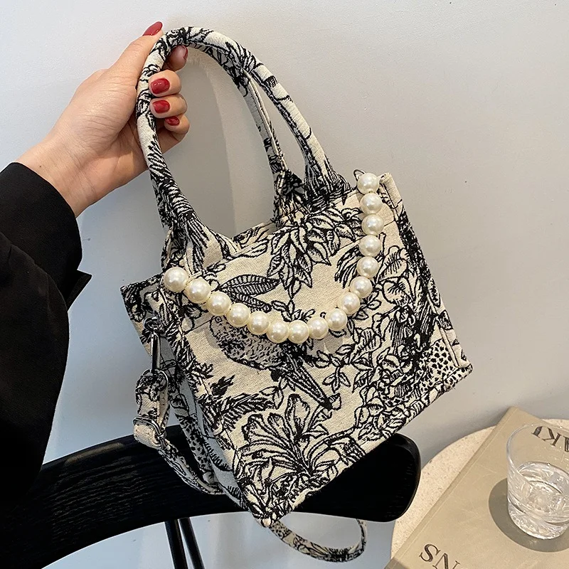 

Large Capacity Women Handbags 2021New Shoulder Bags Fashion Crossbody Bag Printed Shopping Bag Pearl Canvas Bag Bolsas Feminina