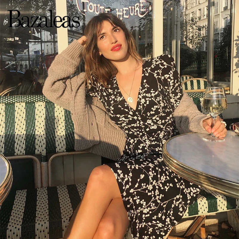 Платье миди женское летнее с V образным вырезом и цветочным принтом|Женские