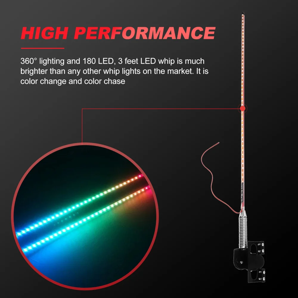 L&aacute;tigo de luces LED de 100cm, 12/24V, para cami&oacute;n, Streamer, l&aacute;mpara de antena, luces de advertencia RGB-3