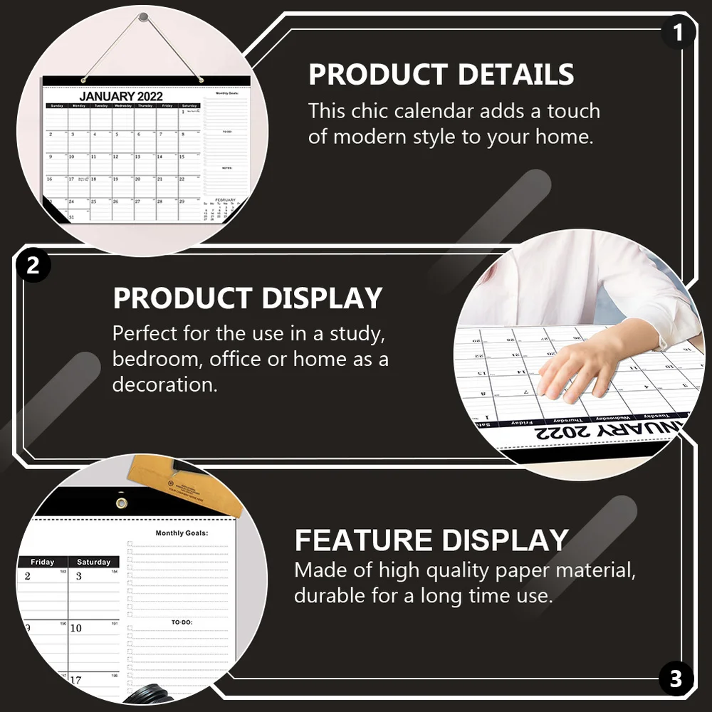 

1Pc 2022 Wall Calendar Simple Note-taking Hanging Calendar Wall Decor (White)