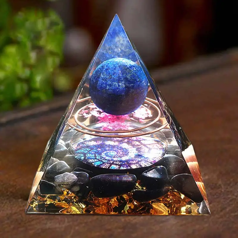 

Tiger Eye Crystal Sphere & Obsidian Quartz Orgone Pyramid 60MM Reiki Energy Healing Chakra Meditation