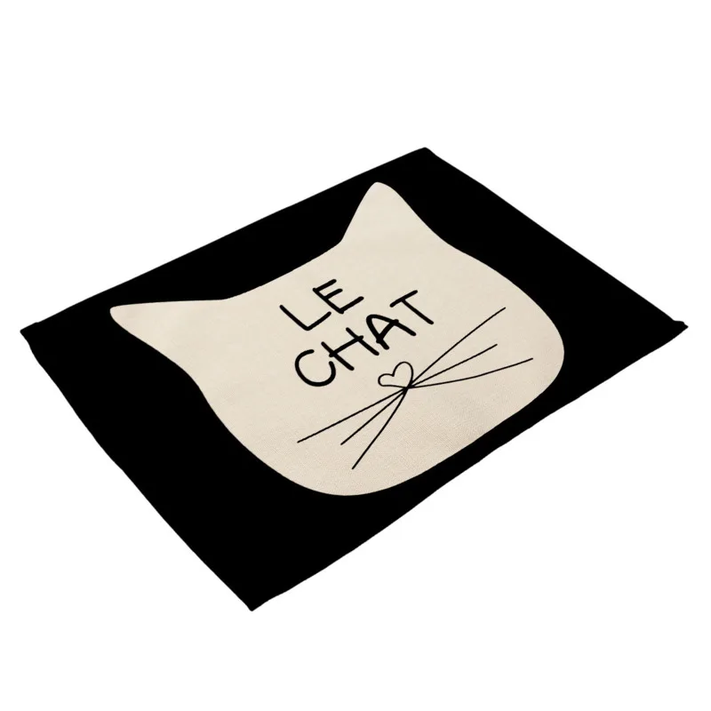 Льняной Настольный коврик с принтом черной кошки для домашнего использования