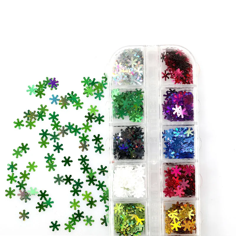 

12 Grid/Set Colorful Snowflake Shape Glitter 3d Colorful Nail Art Sequins Slices Flakes Manicure Decorations