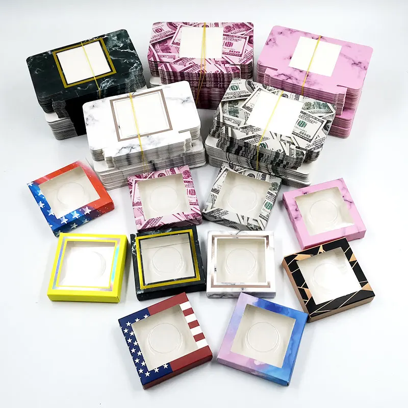 

Wholesale 2020 New holographic lashes box 50 pcs soft paper eyelashes packaging for 10mm-25mm false eyelashes make up glitter