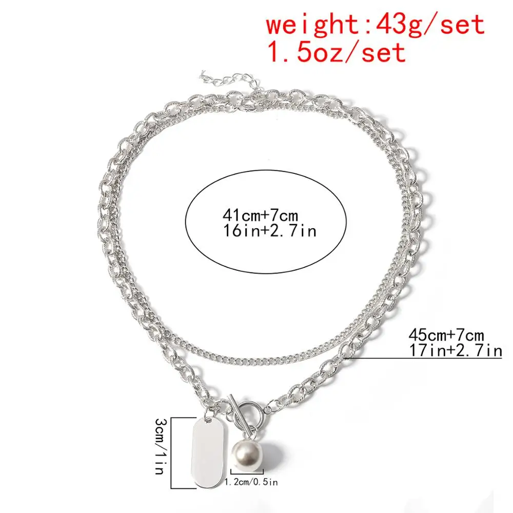 

Lacteo Hip Hop Stainless Steel Stick and Ring Square Sign Pendant Necklace Gothic Double Layer Dense Metal Chain Choker Necklace
