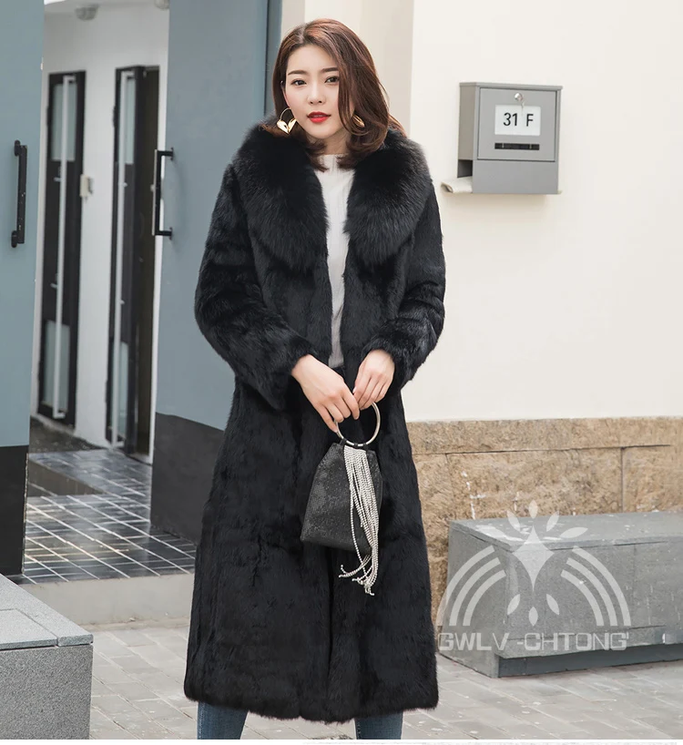 Женская длинная куртка с поясом теплая верхняя одежда из натуральной кожи воротником лисьего меха|Шубы и