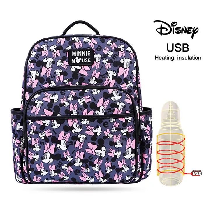 Disney USB Отопление пеленки мешок для подгузников рюкзак большой Ёмкость кормящих