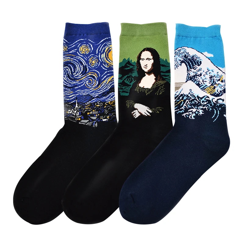 3 Pairs/Lot Hot Dropshipping winter Retro Women New Art Van Gogh Mural World Famous Oil Painting Series Female Socks Funny Socks