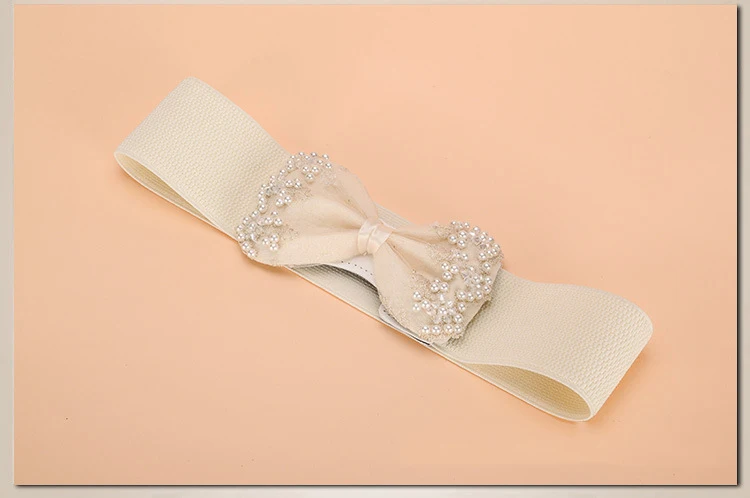 Женский широкий эластичный пояс KASURE роскошный с жемчужинами бусинами бабочками