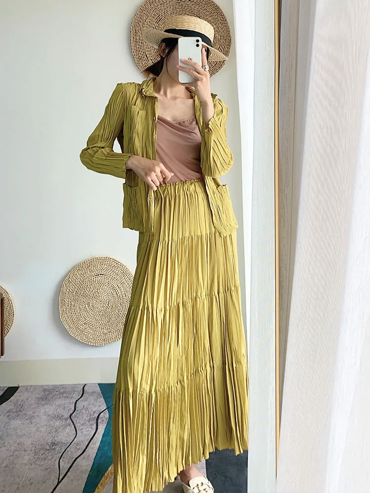 Хит продаж модное однобортное пальто миаке с длинным рукавом и складками +