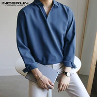 men shirt korean style streetwear casual long sleeve fashion brand shirts masculina lapel solid color chic camisa s 5xl incerun
