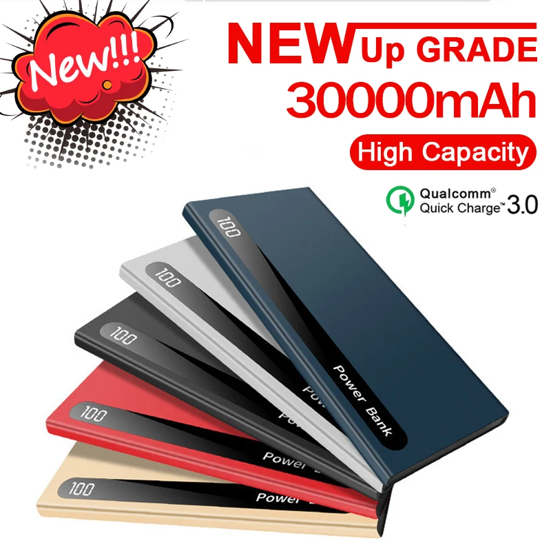 Внешний аккумулятор на 30000 мАч ультратонкий мобильный внешний с цифровым ЖК