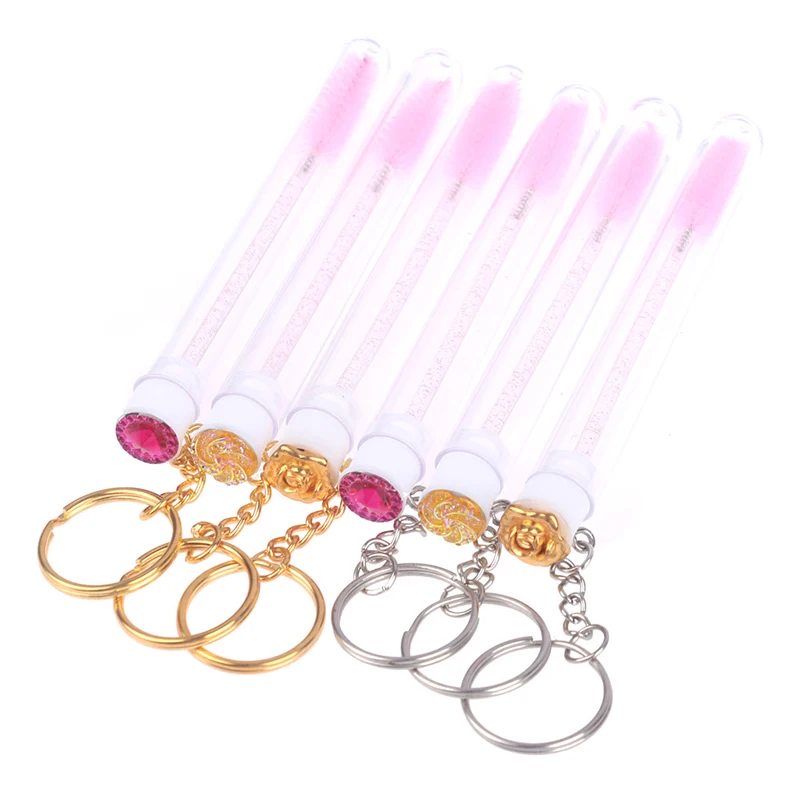 

1PC Eyelash Brush Tube With Gold Sliver Chain Glitter Mascara Wand For Lash Extension Clear Micro Comb Container