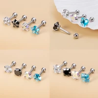 4pc shiny squaer round heart star tragus helix conch piercing cartilage sets cubic zirconia surgical steel stud earrings jewelry