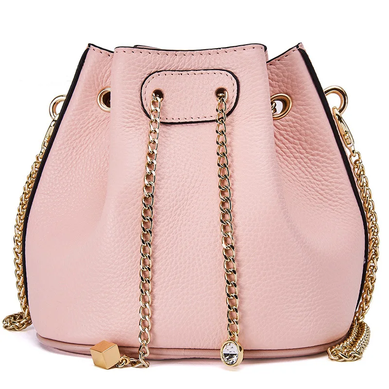 дизайнер мини сумка-ведро Натуральная кожа сумка женская через плечо кулон