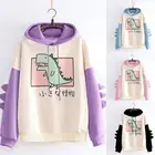 Свитшот с длинным рукавом и рисунком динозавра, зимний свитшот для подростков и девочек с капюшоном для дома