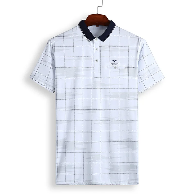 

Summer new men's youth fattening plus size short sleeve fashion men's casual Plaid printed short sleeve T-shirt