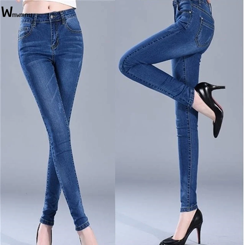 

Casual elastic denim pencil pants women basic stretch slim waist trousers female boyfriend jeans trendy skinny mom jeans