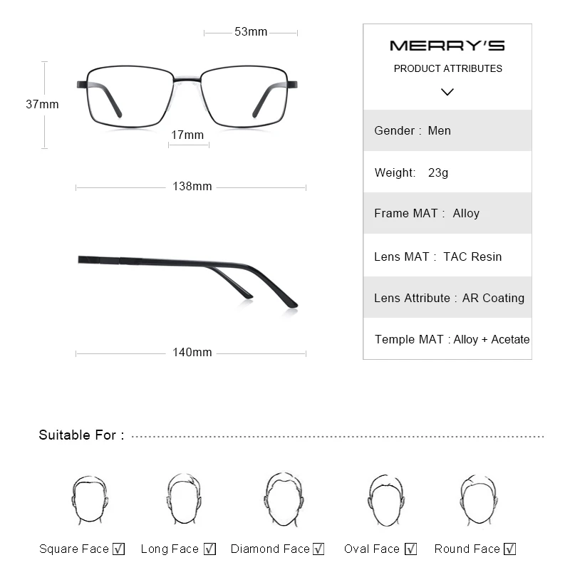 Мужские классические осветительные очки MERRY'S в деловом стиле 2020 ультралегкие