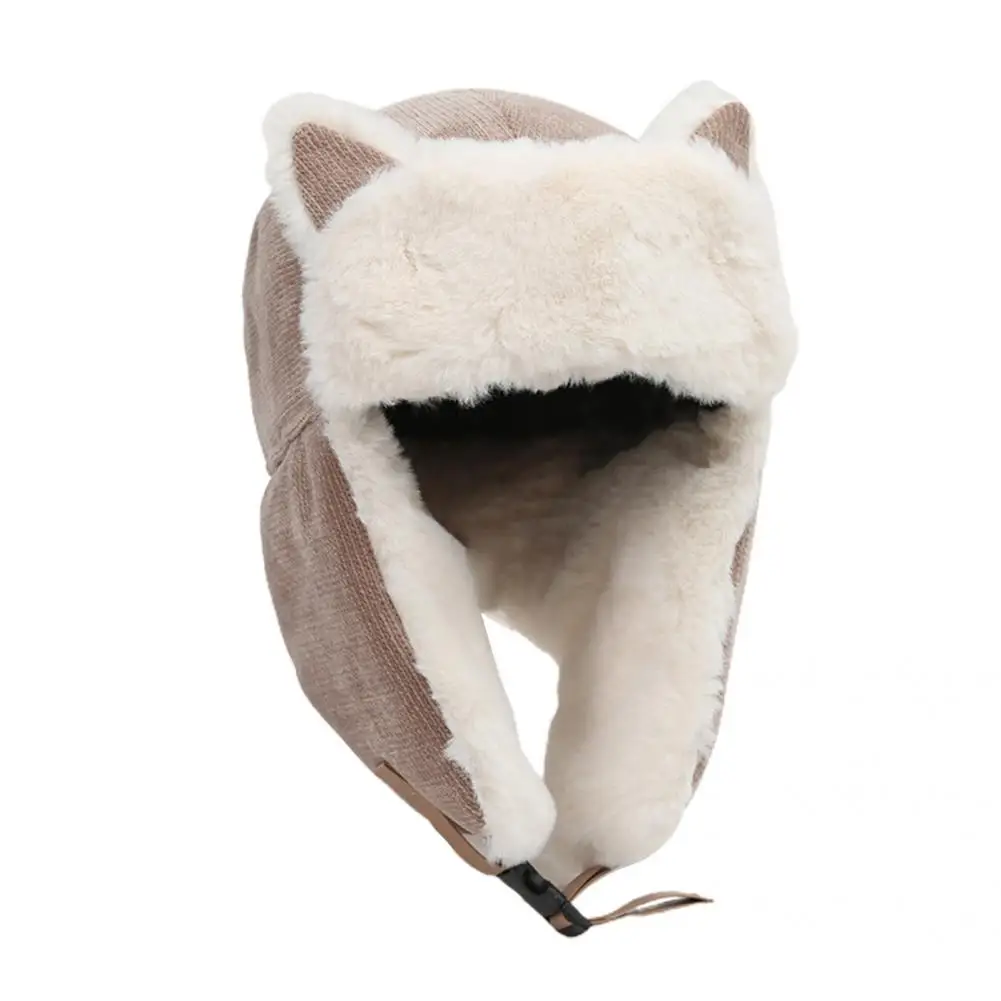 

Hat Soft Solid Color Ladies Cats Ear Decoration Keep Warm Ear Flap Cap for Cold Weather Winter Hat Ear Flap Cap