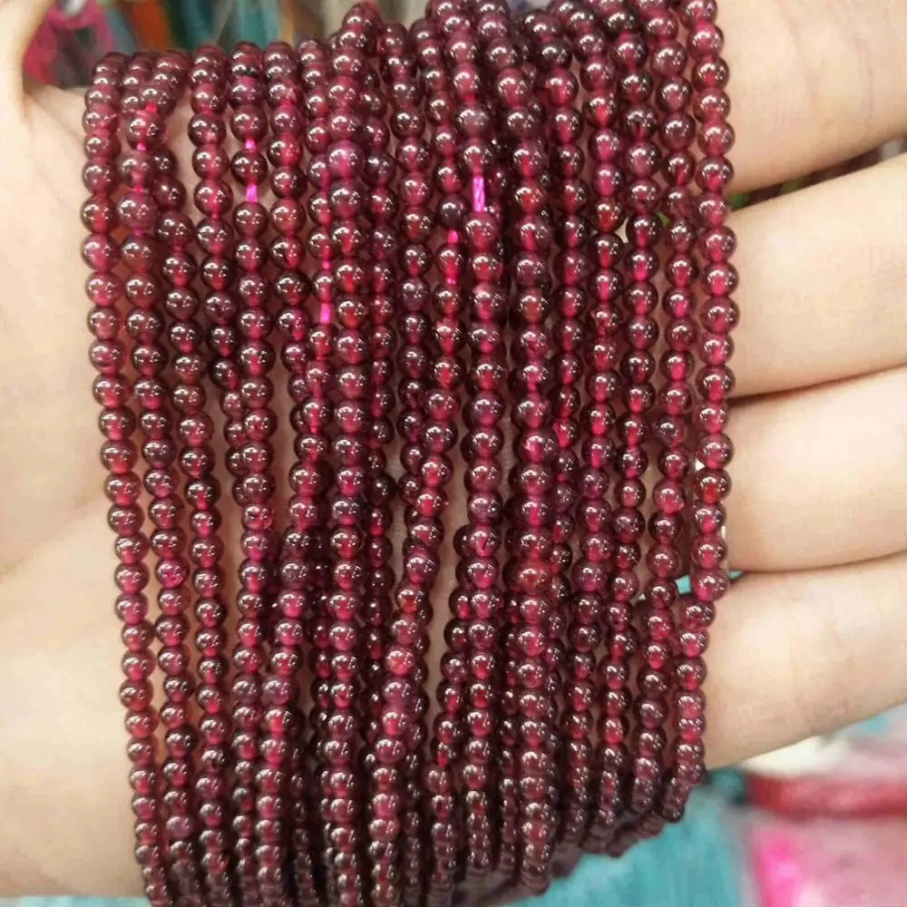 Garnet 2 мм 3 мм из натуральных круглых камней бусины розовый кварц аметисты лазурит Агаты бусины из нефрита для самостоятельного изготовления ювелирных изделий браслет ожерелье - Цвет: Garnet