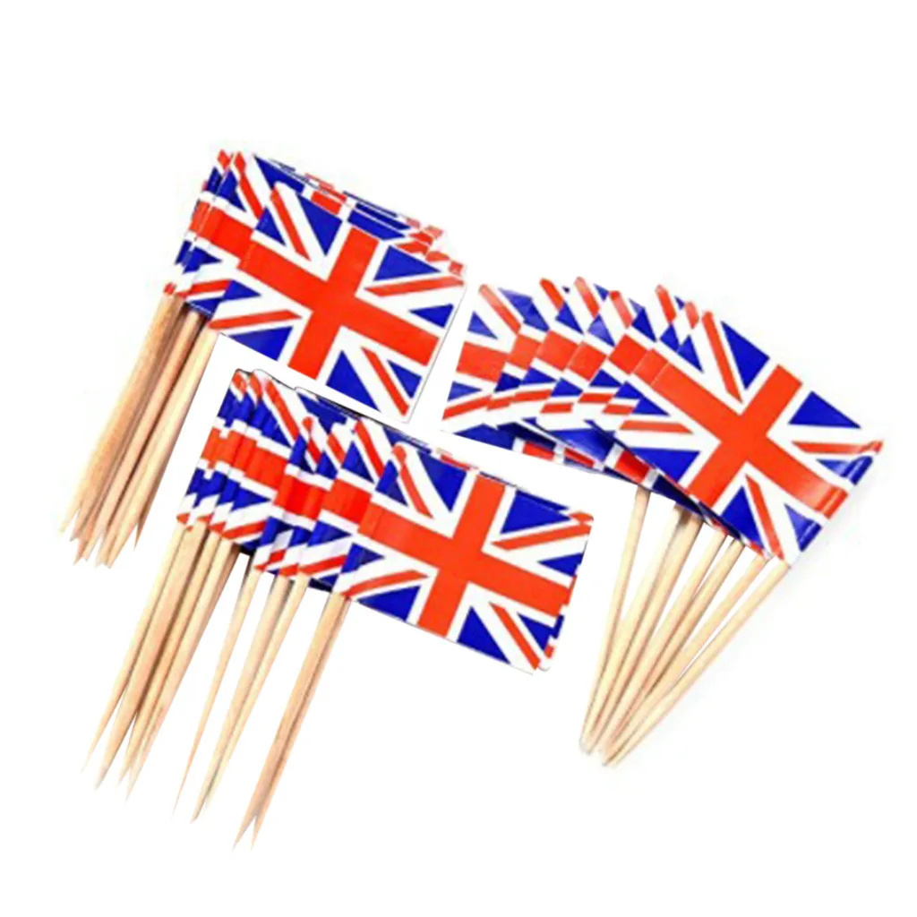 100 шт. зубочистки с британским флагом флаг союза Джек топперы для кексов на день