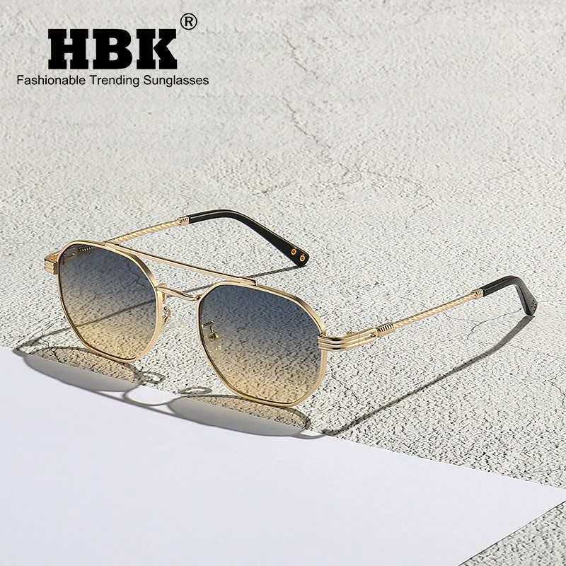 Occhiali da sole HBK per uomo 2022 Luxury Fashion Square occhiali da sole retrò da donna piccoli ottagonali in metallo poligono nero di alta qualità Gafas