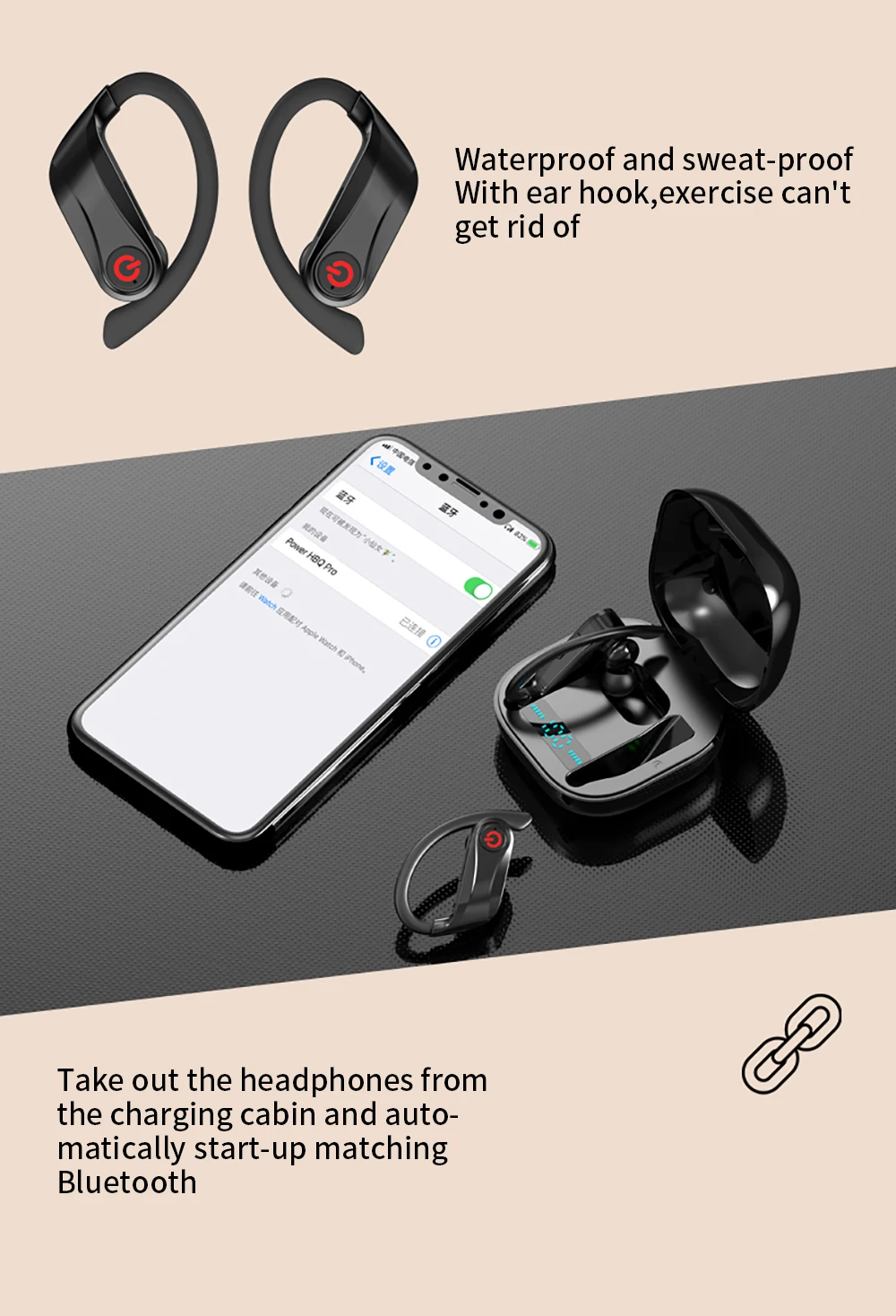 Беспроводные Bluetooth наушники с ушным крюком, гарнитура с 950 мАч, зарядный чехол для телефона, стерео, цифровой дисплей, гарнитура с микрофоном