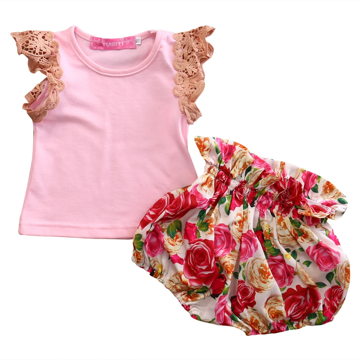 2 шт./компл. детский розовый топ с кружевными рукавами для маленьких девочек + юбка