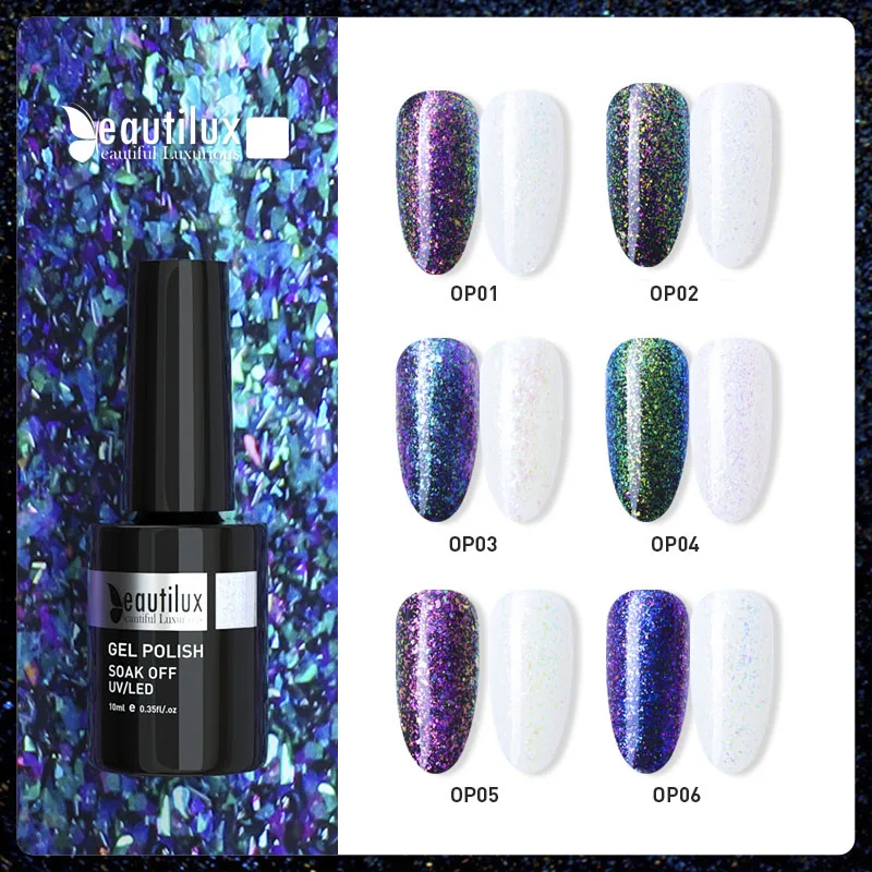 

Beautilux Opal Gel Nail Polish Soak Off UV LED Semi Permanent Galaxy Aurora Chameleon Flakes Nails Gel Varnish Lacquer 10ml