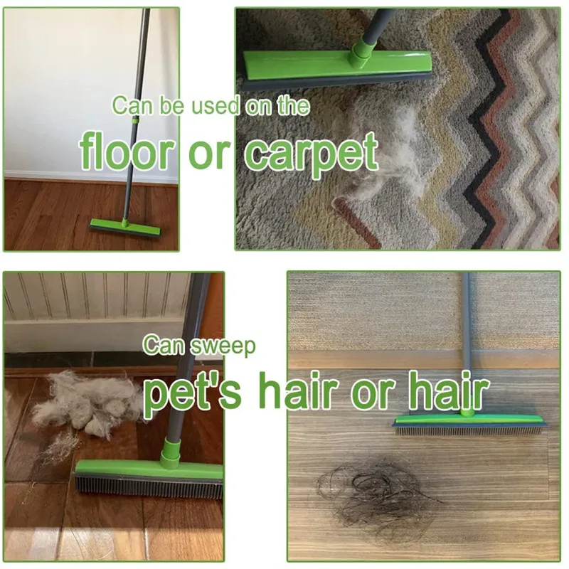 

Rubber Broom Pet Hair Lint Removal Device Telescopic Bristles Magic Clean Sweeper Adjustable long handle to remove pet hair