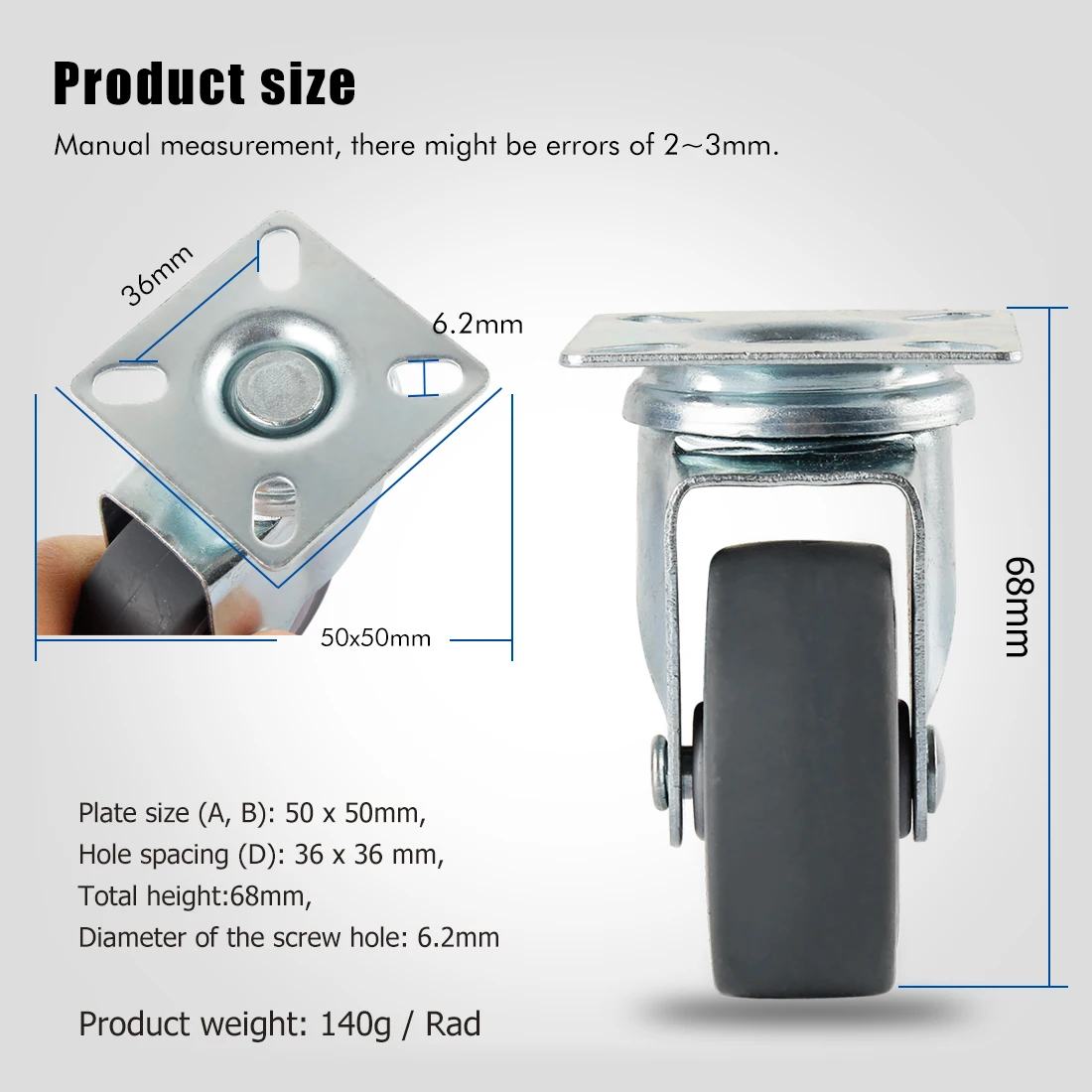 8pcs/set Rubber Furniture Wheels 50mm Caster polypropylene Swivel Casters with 360 Degree Top Plate Office Chair | Обустройство дома