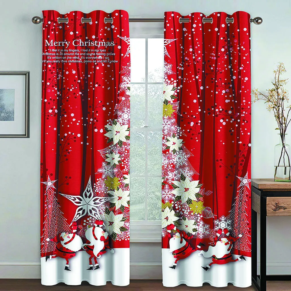 

Красные рождественские шторы на заказ, 3D оконные шторы для гостиной, спальни, декоративные шторы