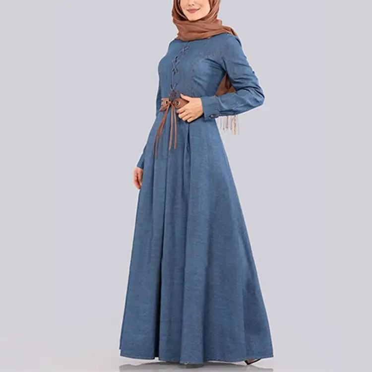 Джинсовое длинное платье Dromiya abaya в Дубае, женское мусульманское платье-кафтан, мусульманское платье-халат, свободное арабское модное платье с длинными рукавами