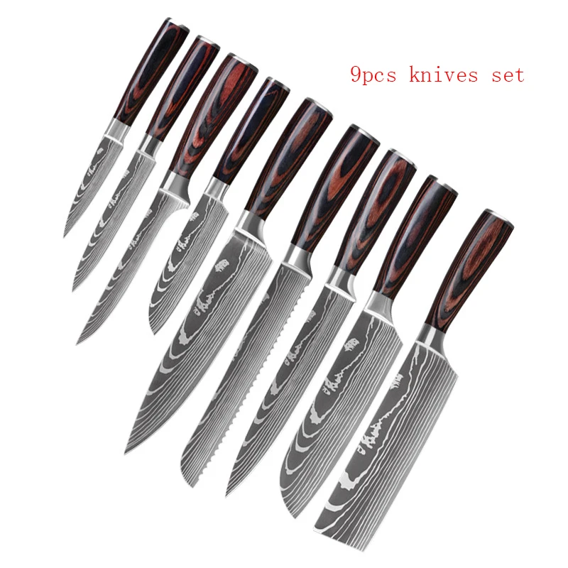 

Stainless Steel Chef Knives Set Damascus Pattern Sashimi Cleaver Kitchen Knife Set Butcher Boning Knife Fruit Vegetable Knives