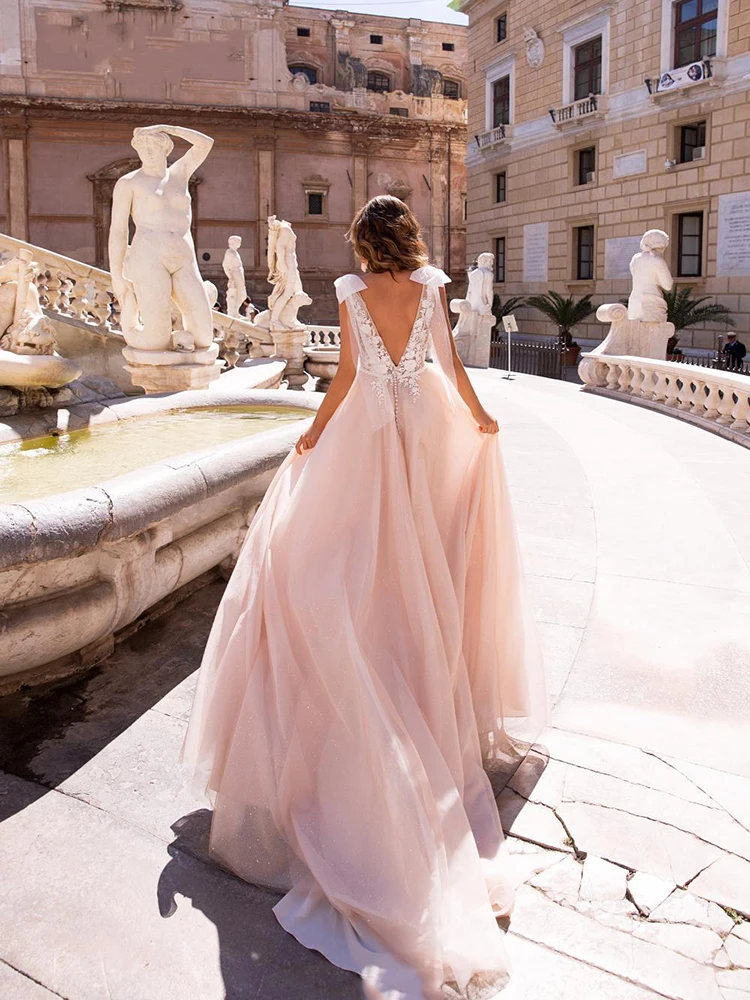 

Hi Shy Bride New simple wedding dress backless sleeveless design chiffon lace bride dresses princess dress plus size tailor-made