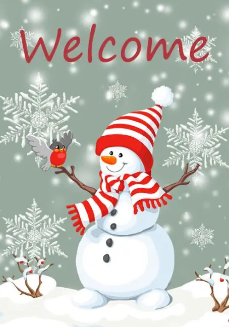 own design winter merry christmas snow man welcome Double-Sided Garden Flag | Дом и сад