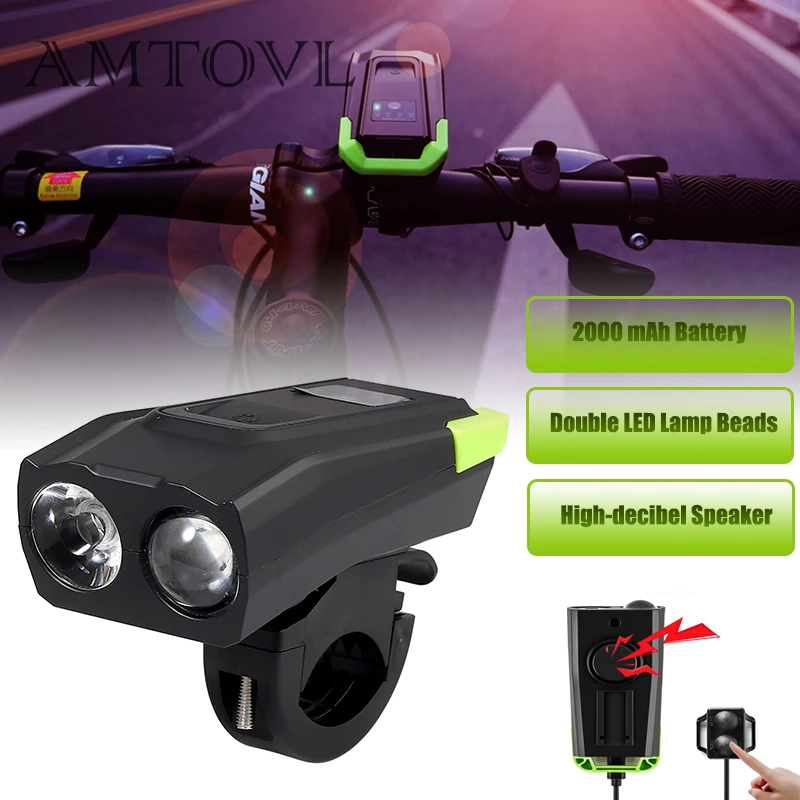 

AMTOVL 2000mAh Induction Bicycle Front Light USB Rechargeable Smart Headlight With Horn 800 Lumen LED Bike Cycling Flashlight