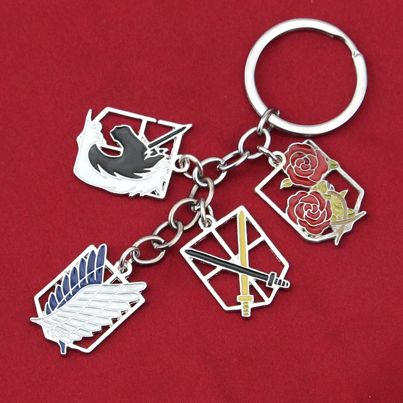 Anime Attack On Titan Keychain Survey Corps Military Garrison Logo Pendant Key Chain Car Keyring Jewelry